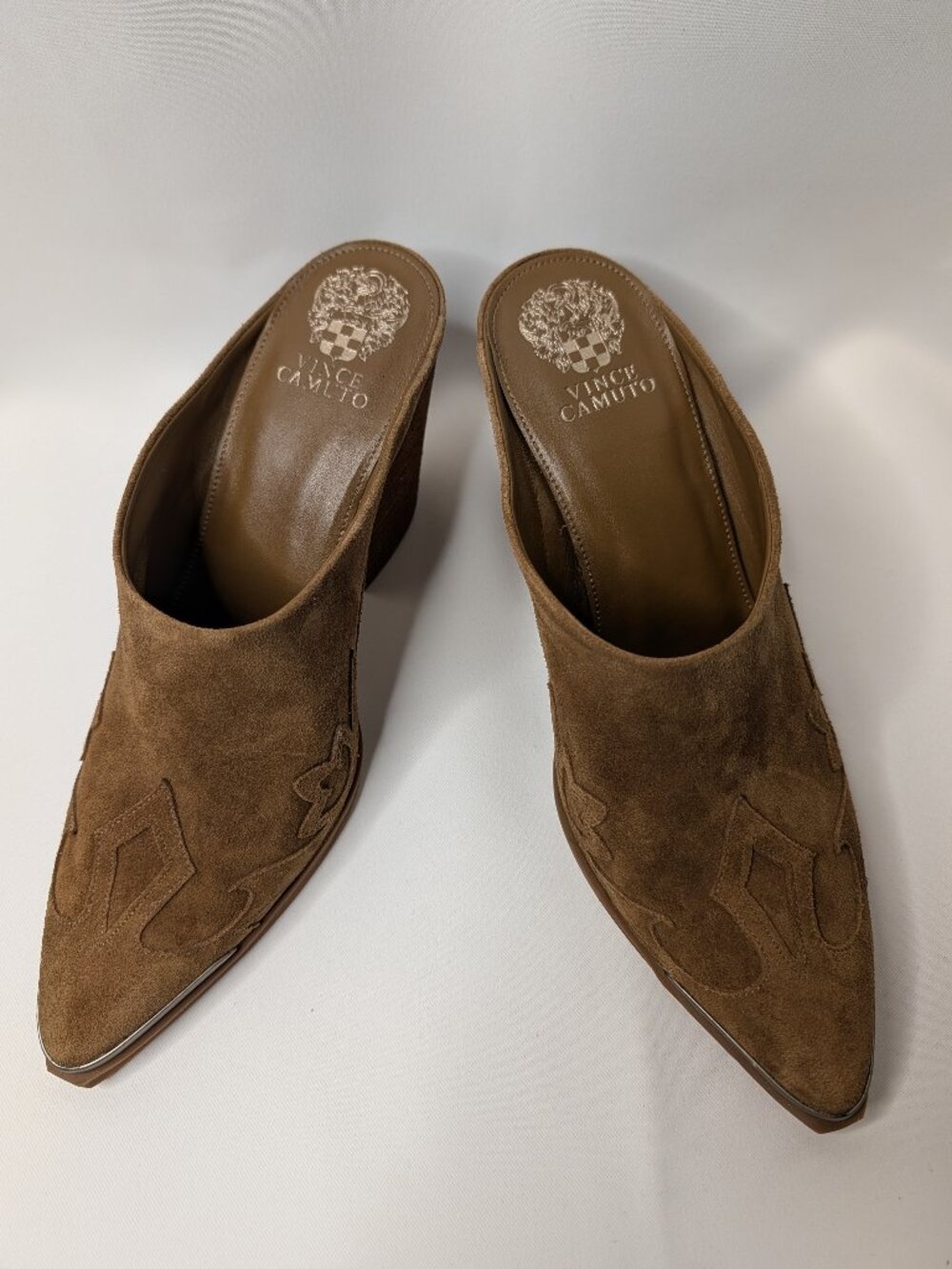 Vince Camuto Greta Brown Western Suede Mules Clogs - Size 9M